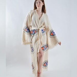 Brand new Evil Eye Kimono Robe Printed 100% cotton one size fits XS-L